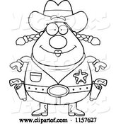 Vector of Cartoon Black and White Chubby Female Cowgirl Sheriff by Cory Thoman