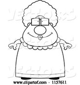 Vector of Cartoon Black and White Chubby Granny in a Pink Dress by Cory Thoman