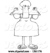 Vector of Cartoon Black and White Chubby Lady with Flabby Arms, Flexing by Djart