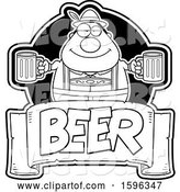 Vector of Cartoon Black and White Chubby Oktoberfest Guy Holding Beer Mugs over a Text Banner by Cory Thoman