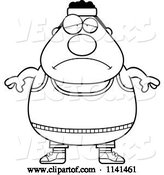 Vector of Cartoon Black and White Depressed Plump Gym Guy by Cory Thoman