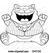 Vector of Cartoon Black and White Fat Business Cat Sitting and Cheering by Cory Thoman