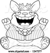 Vector of Cartoon Black and White Fat Business Jackalope Sitting and Cheering by Cory Thoman