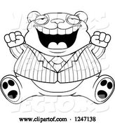 Vector of Cartoon Black and White Fat Business Panda Sitting and Cheering by Cory Thoman