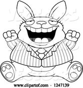 Vector of Cartoon Black and White Fat Business Rabbit Sitting and Cheering by Cory Thoman