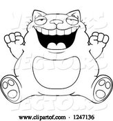 Vector of Cartoon Black and White Fat Cat Sitting and Cheering by Cory Thoman