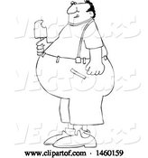 Vector of Cartoon Black and White Fat Guy Eating Ice Cream by Djart