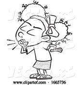 Vector of Cartoon Black and White Girl Coughing by Toonaday