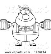 Vector of Cartoon Black and White Happy Chubby Oktoberfest German Guy Holding Two Beers by Cory Thoman