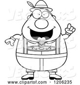 Vector of Cartoon Black and White Happy Chubby Oktoberfest German Guy with an Idea by Cory Thoman