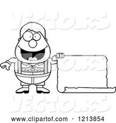 Vector of Cartoon Black and White Happy Oktoberfest German Boy Holding a Scroll Sign by Cory Thoman