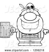 Vector of Cartoon Black and White Happy Short Oktoberfest German Guy Holding a Beer by Cory Thoman