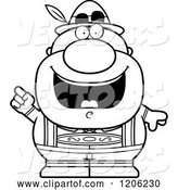 Vector of Cartoon Black and White Happy Short Oktoberfest German Guy with an Idea by Cory Thoman