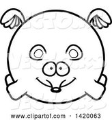 Vector of Cartoon Black and White Lineart Chubby Mouse Flying by Cory Thoman