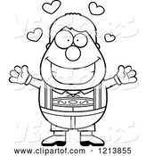Vector of Cartoon Black and White Loving Oktoberfest German Boy Wanting a Hug by Cory Thoman