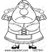 Vector of Cartoon Black and White Mad Chubby Oktoberfest German Lady by Cory Thoman
