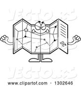 Vector of Cartoon Black and White Mad Road Map Atlas Character Holding up Fists by Cory Thoman