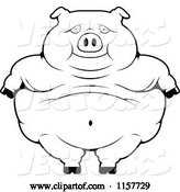 Vector of Cartoon Black and White Obese Pig Standing by Cory Thoman
