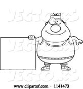 Vector of Cartoon Black and White Plump Gym Guy with a Sign by Cory Thoman