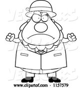 Vector of Cartoon Black and White Plump Leprechaun Waving His Fists in Anger by Cory Thoman