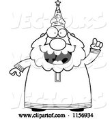 Vector of Cartoon Black and White Plump Old Wizard with an Idea by Cory Thoman
