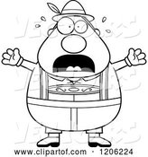 Vector of Cartoon Black and White Scared Chubby Oktoberfest German Guy by Cory Thoman