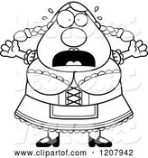 Vector of Cartoon Black and White Scared Chubby Oktoberfest German Lady by Cory Thoman