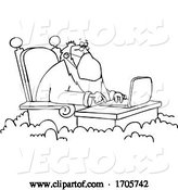 Vector of Cartoon Black and White St Peter Wearing a Mask and Working on a Laptop by Djart