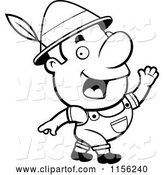 Vector of Cartoon Black and White Waving Oktoberfest Guy with a Feather in His Hat by Cory Thoman