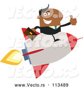 Vector of Cartoon Black Business Man Holding a Thumb up and Flying on a Rocket by Hit Toon