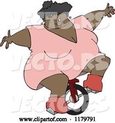 Vector of Cartoon Black Circus Fat Lady Riding a Unicycle by Djart