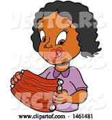 Vector of Cartoon Black Girl Licking Bbq Sauce off of Her Lips and Eating Ribs by LaffToon