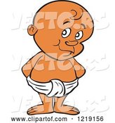 Vector of Cartoon Black Innocent Toddler Boy Standing in a Diaper by LaffToon