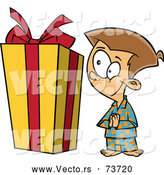 Vector of Cartoon Boy Looking Big Christmas Present by Toonaday
