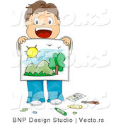Vector of Cartoon Boy Showing off His Artwork by BNP Design Studio