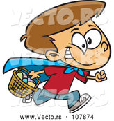 Vector of Cartoon Brunette White Boy Wearing a Cape and Running at an Easter Egg Hunt by Toonaday
