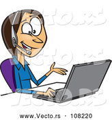 Vector of Cartoon Brunette White Businesswoman Working on a Laptop and Offering Tech or Customer Service Support by Toonaday