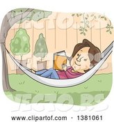 Vector of Cartoon Brunette White Lady Reading a Book in a Hammock in a Yard by BNP Design Studio