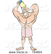 Vector of Cartoon Buff Blond Dude Combing His Hair After a Shower by Yayayoyo