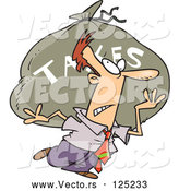 Vector of Cartoon Business Man Carrying a Huge Bag of Money for Taxes by Toonaday
