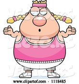 Vector of Cartoon Careless Shrugging Plump White Gym Lady by Cory Thoman