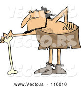 Vector of Cartoon Caveman with a Bad Back, Bending over onto a Bone Cane by Djart