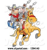 Vector of Cartoon Chicken, Bull and Pig Civil War Soldiers Riding a Horse with Bbq Sauce by LaffToon