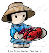 Vector of Cartoon Chinese Girl Carrying Lobster on Plate by Leo Blanchette