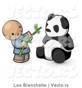 Vector of Cartoon Chinese Guy Feeding Panda Bear Bamboo Leaves by Leo Blanchette