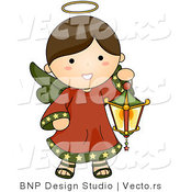 Vector of Cartoon Christmas Angel Girl Carrying a Lantern by BNP Design Studio