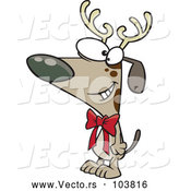 Vector of Cartoon Christmas Dog Wearing Antlers and a Bow by Toonaday