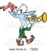 Vector of Cartoon Christmas Elf Playing Trumpet by Toonaday