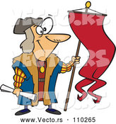 Vector of Cartoon Christopher Columbus Holding a Scroll and Flag by Toonaday