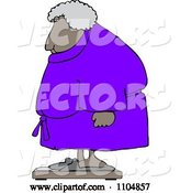 Vector of Cartoon Chubby Black Lady in a Robe Standing on a Scale by Djart